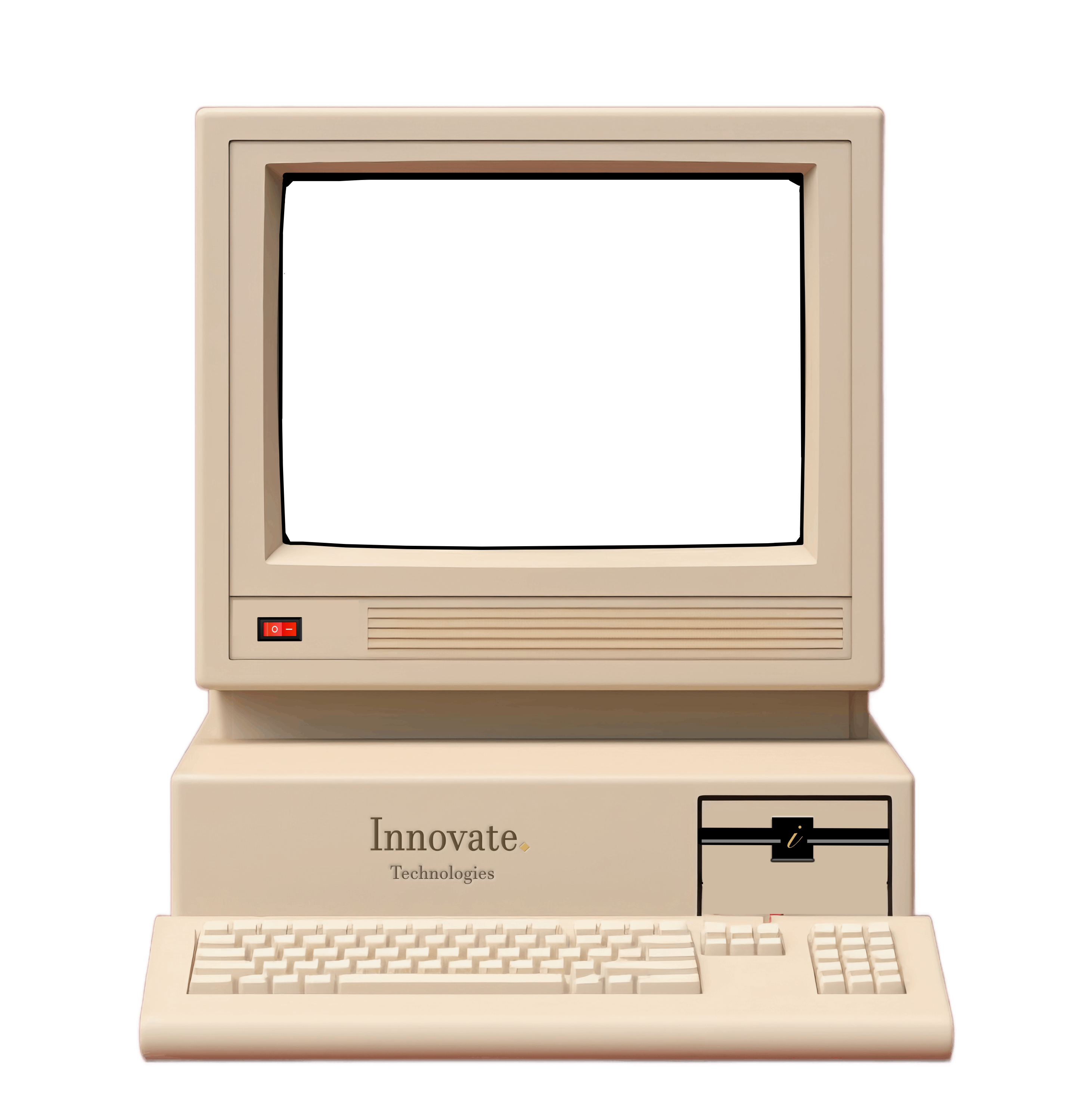 Retro 1980s desktop computer, powered on